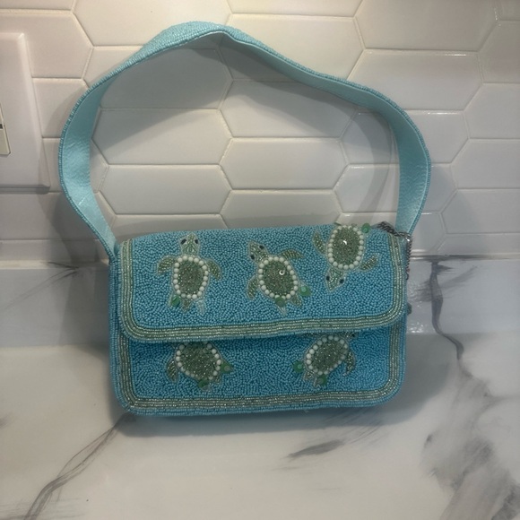Handbags - Beaded Turtle Embellished Shoulder Bag in Aqua